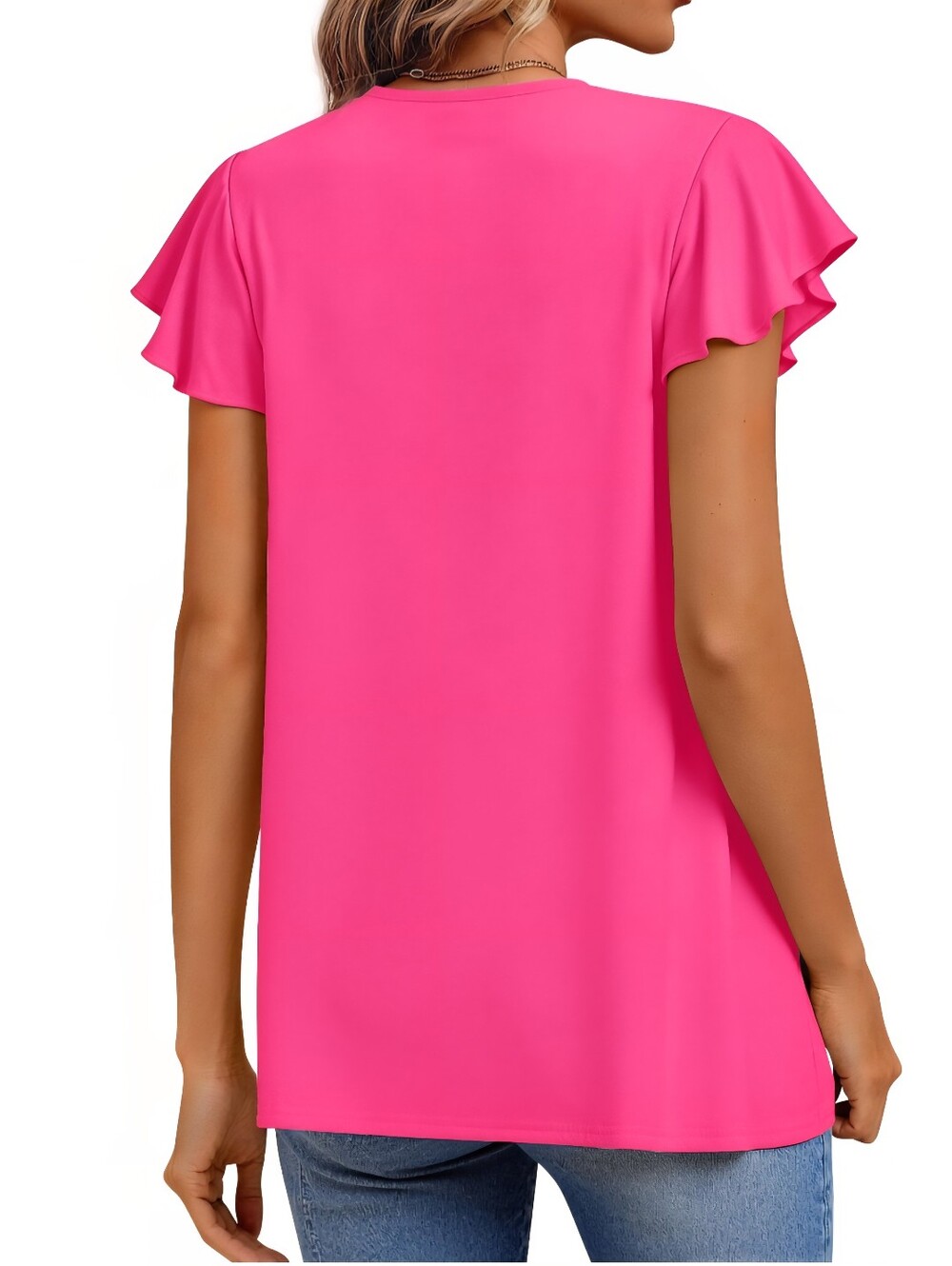 Women’s Flutter Sleeve Pink Top- Full & Plus Sizes - Picture 4 of 7